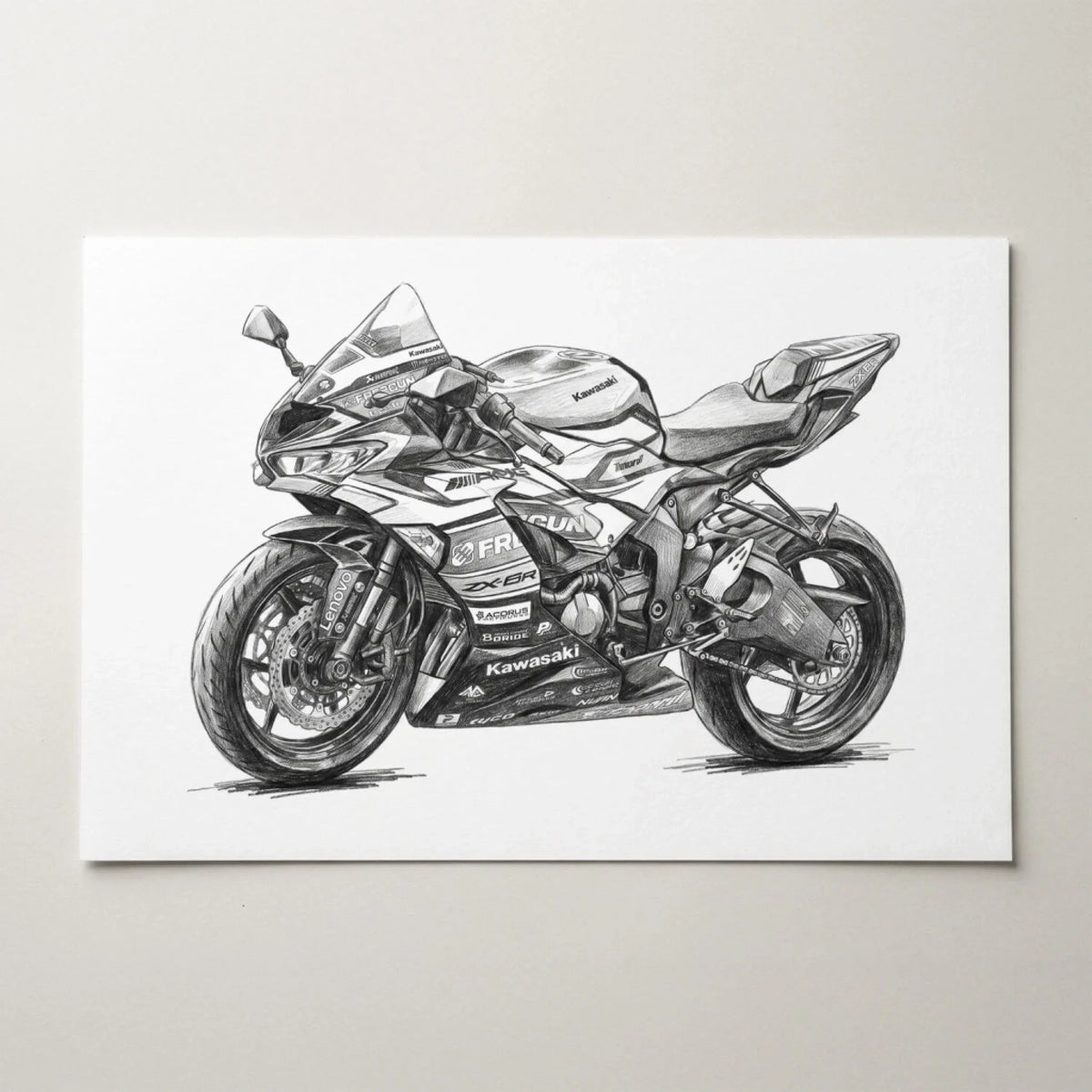 Motorcykelportræt i blyant-stil (liggende format) efter dit foto - plakat