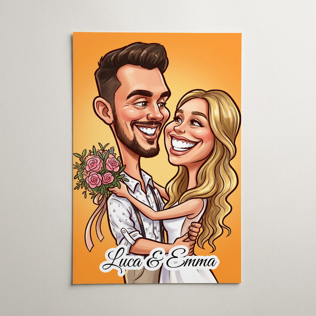 Par- & familieportræt i karikatur-stil efter dit foto - plakat
