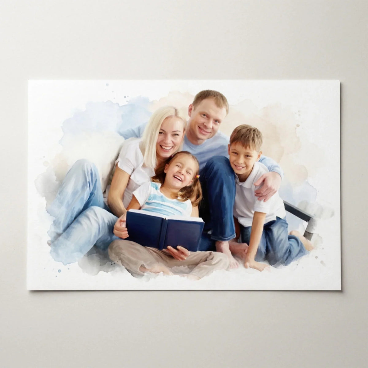 Paar- & Familienportrait im Aquarell-Stil (Querformat) nach Foto - Poster
