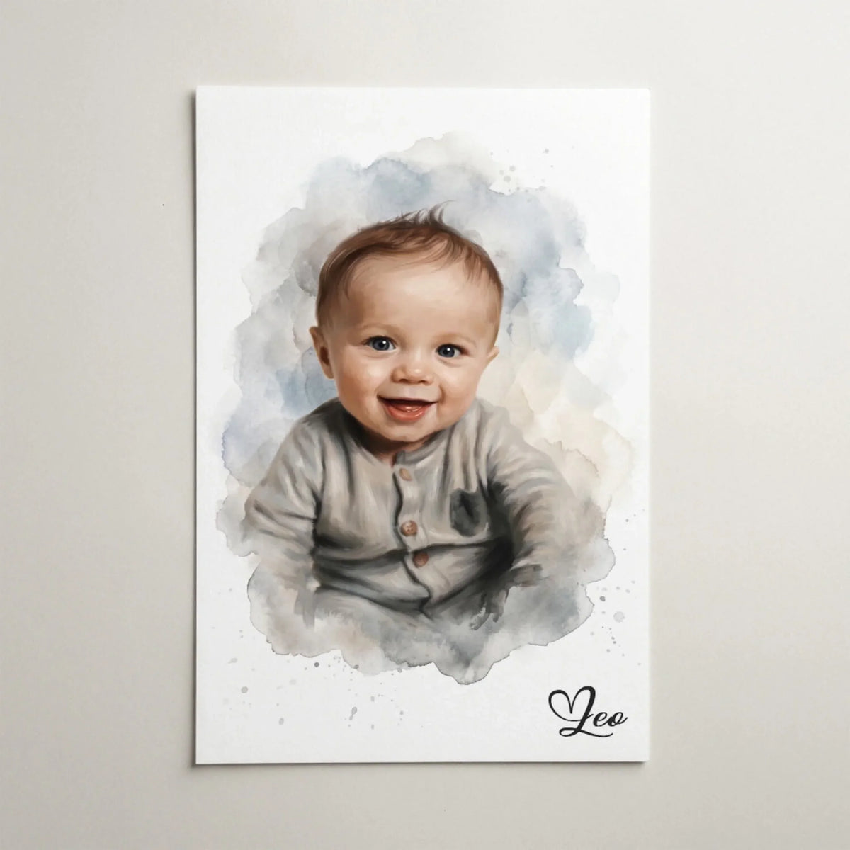 Babyportræt i akvarel-stil efter dit foto - plakat