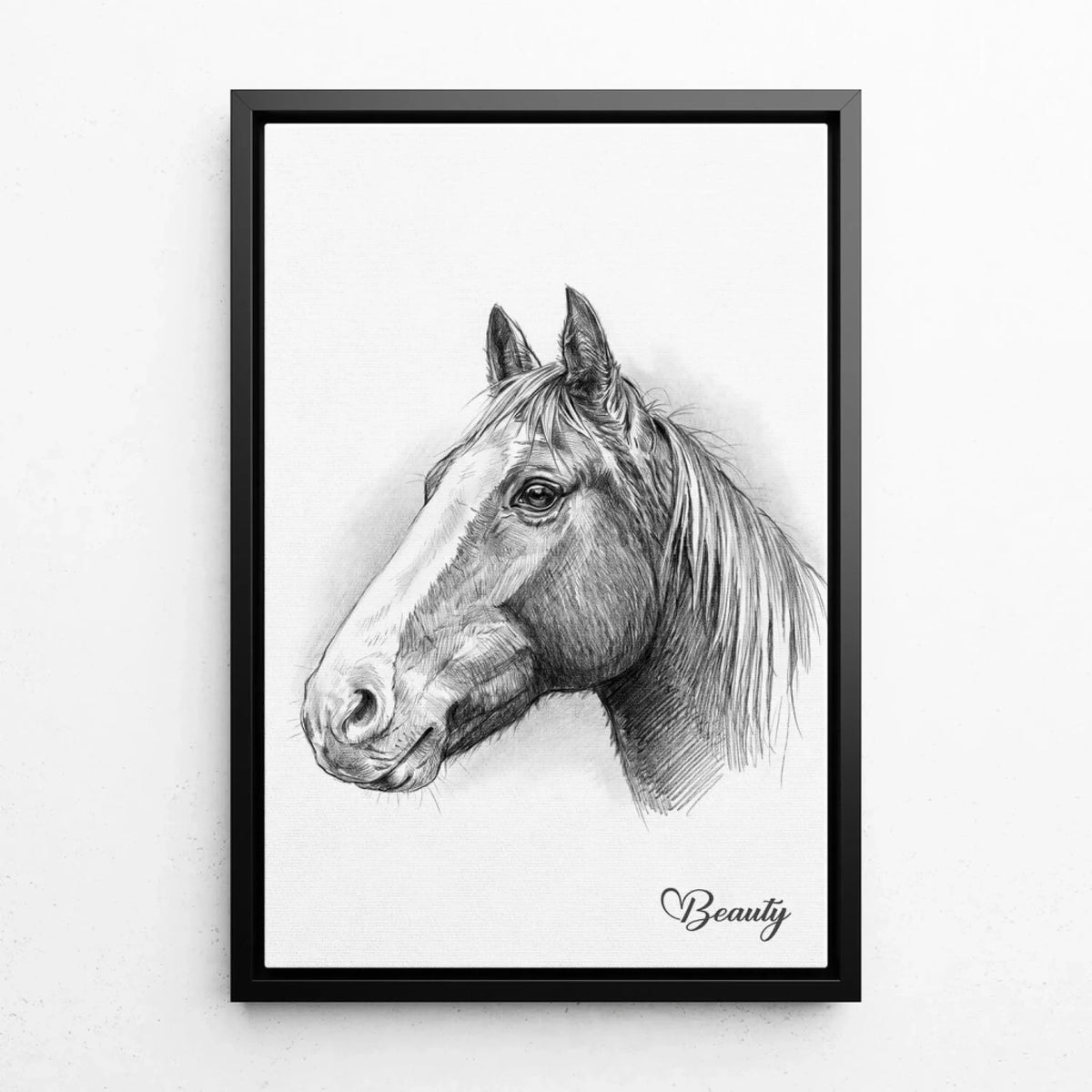 Pferdeportrait im Bleistift-Stil - Rahmen Schwarz