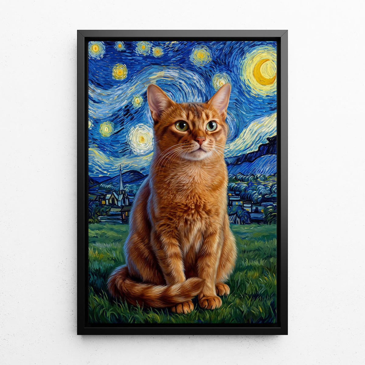 Katteportræt i Van Gogh-stil efter dit foto - lærred med sort ramme