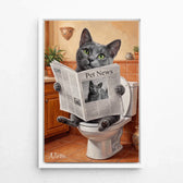 Katteportræt på toilettet efter dit foto - lærred med hvid ramme