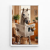 Katteportræt på toilettet efter dit foto - lærred med hvid ramme